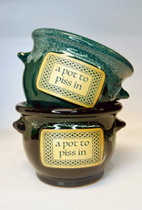 NOVELTY "POT TO PISS IN" CROCK - Teal/Wht Marble