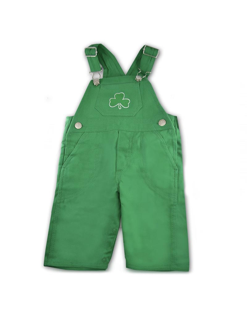 BABY CLOTHES CLEARANCE: LONG LEG OVERALLS with SHAMROCK :FINAL SALE