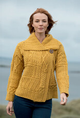 SWEATERS ARAN PATCHWORK ONE BUTTON CARDIGAN - Sunshine