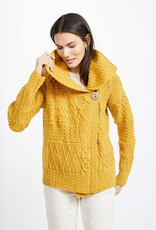SWEATERS ARAN PATCHWORK ONE BUTTON CARDIGAN - Sunshine