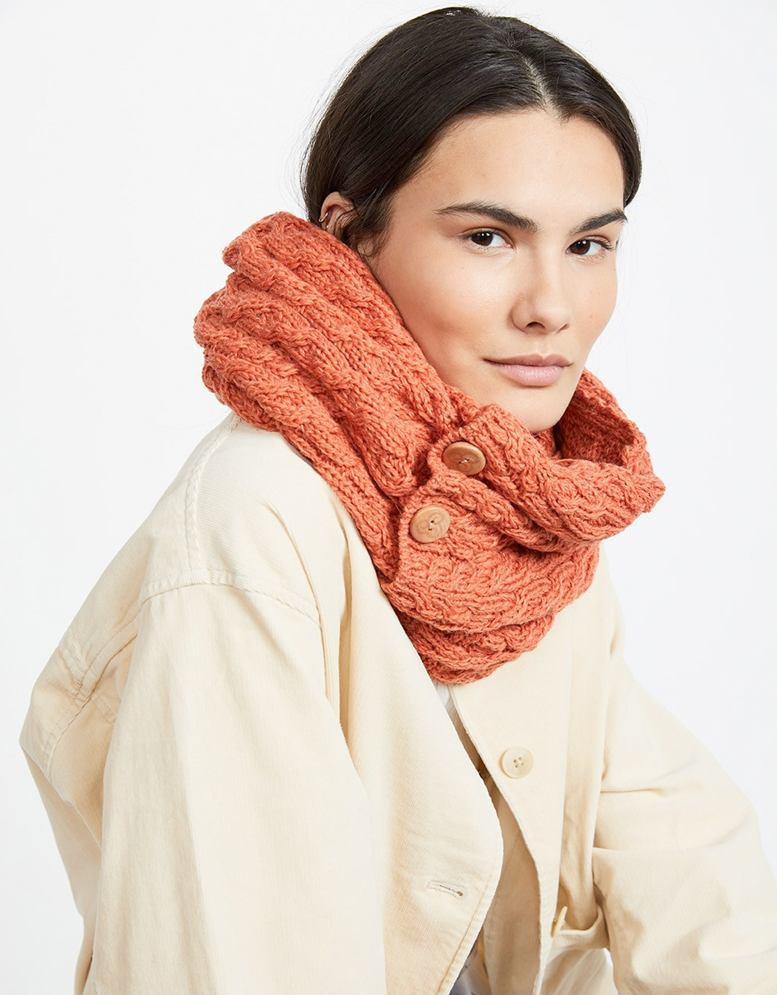 ACCESSORIES ARAN SNOOD SCARF with BUTTONS