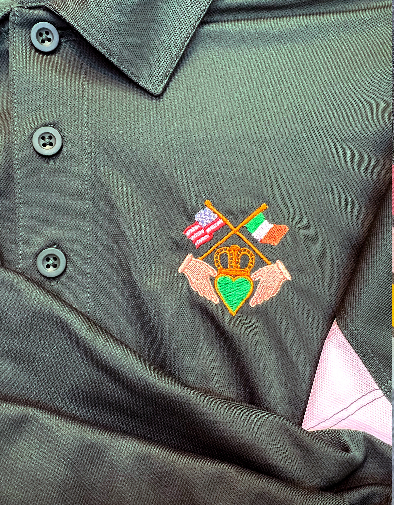SPORTSWEAR SPORT-TEK POLO w CLADDAGH & FLAGS