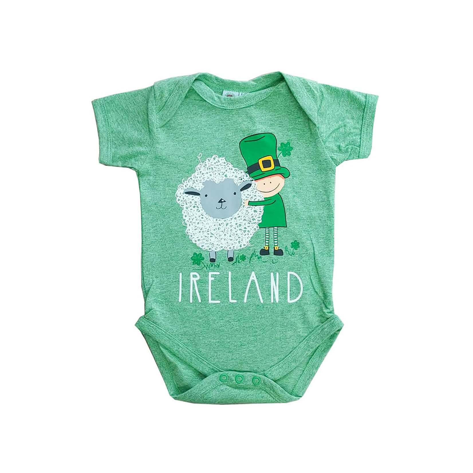 BABY CLOTHES GRN MARL ONESIE w/ SHEEP & LEPRECHAUN