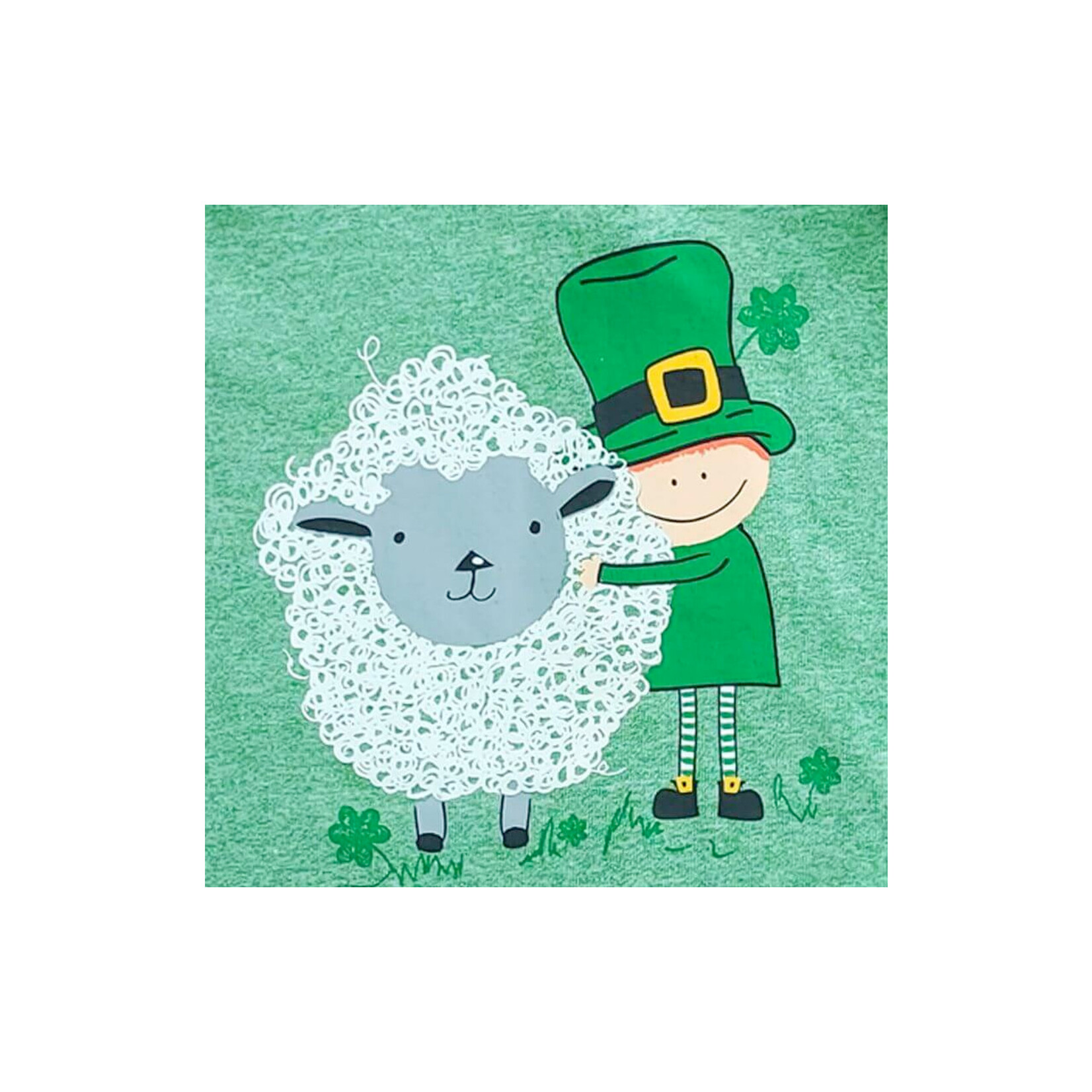 BABY CLOTHES GRN MARL ONESIE w/ SHEEP & LEPRECHAUN