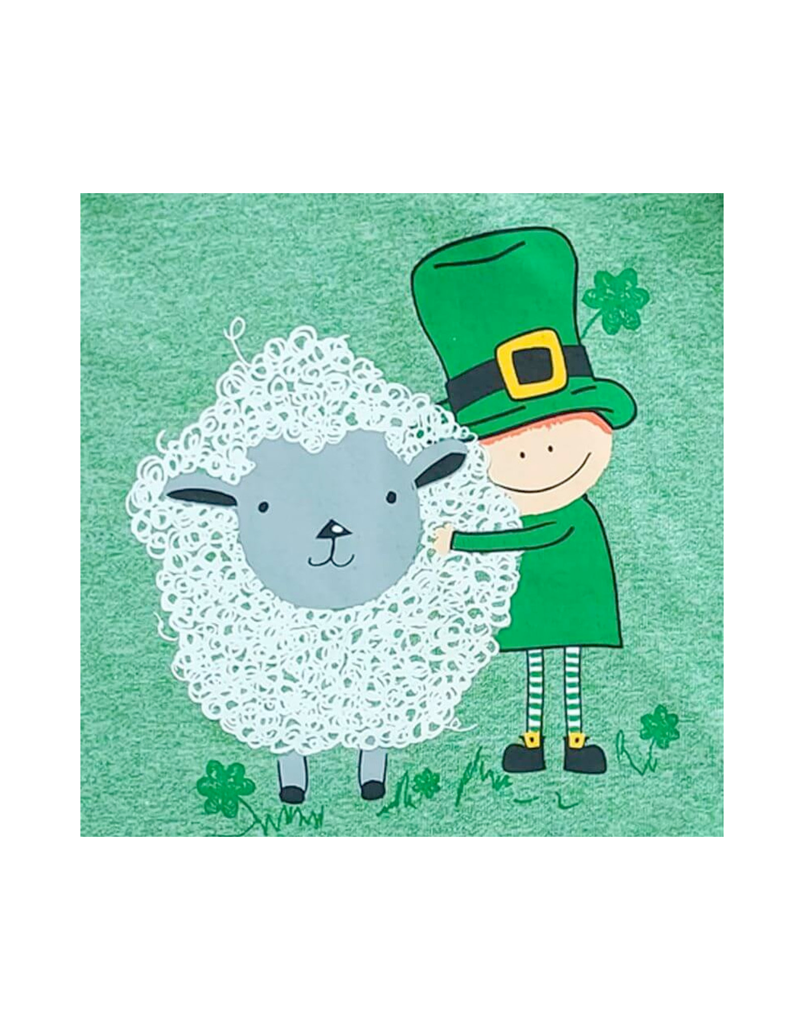 BABY CLOTHES GRN MARL ONESIE w/ SHEEP & LEPRECHAUN