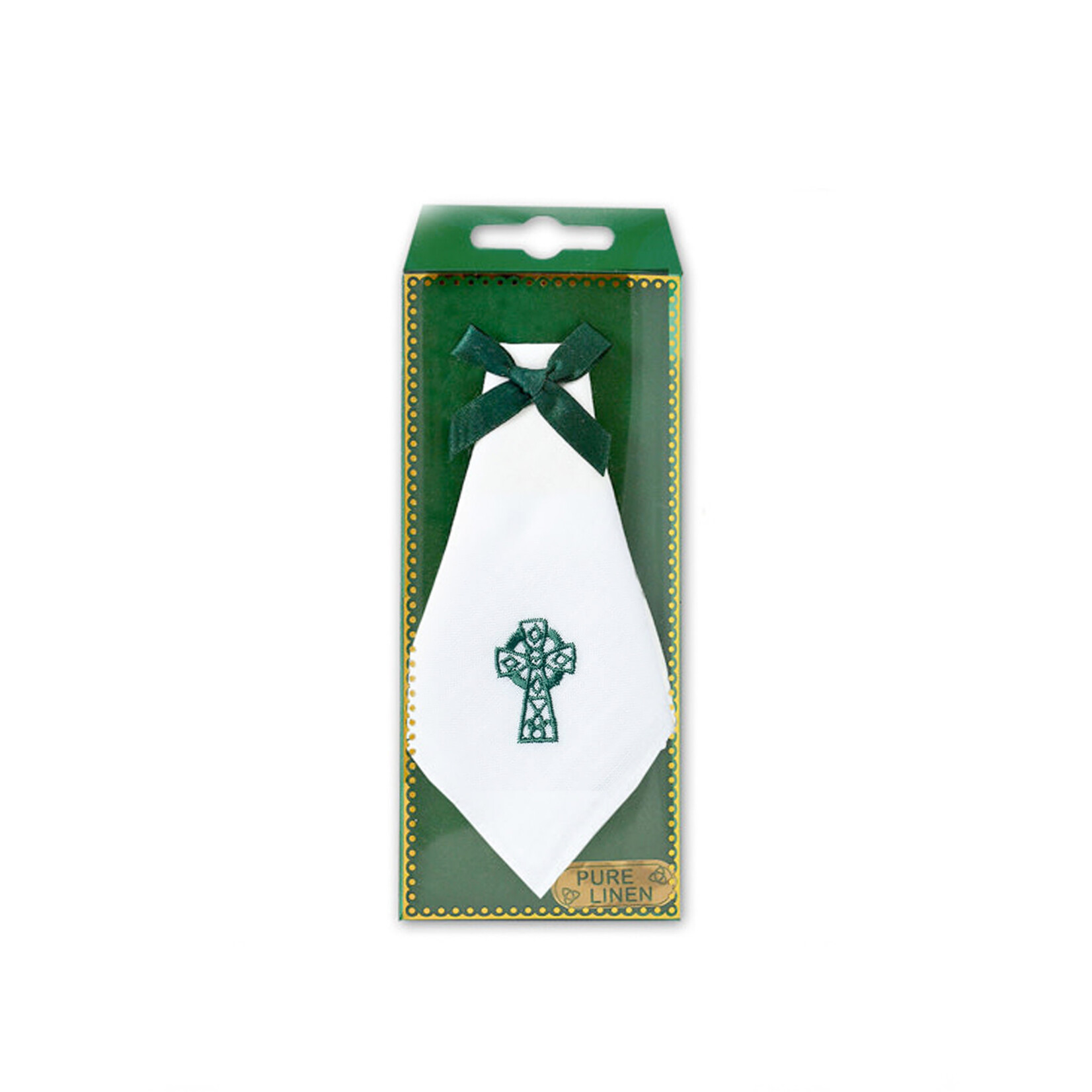 WEDDING ACCESSORIES IRISH LINEN CELTIC CROSS HANKY - Green