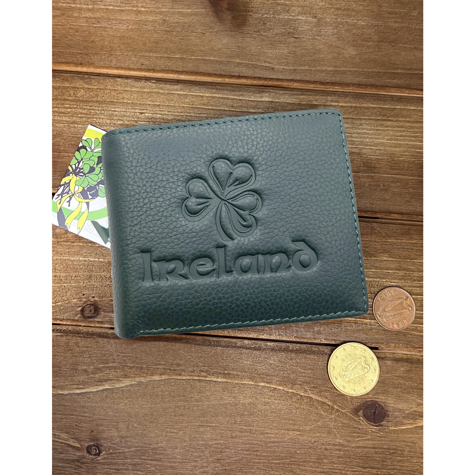 ACCESSORIES LEATHER WALLET - Green with Shamrock Ireland