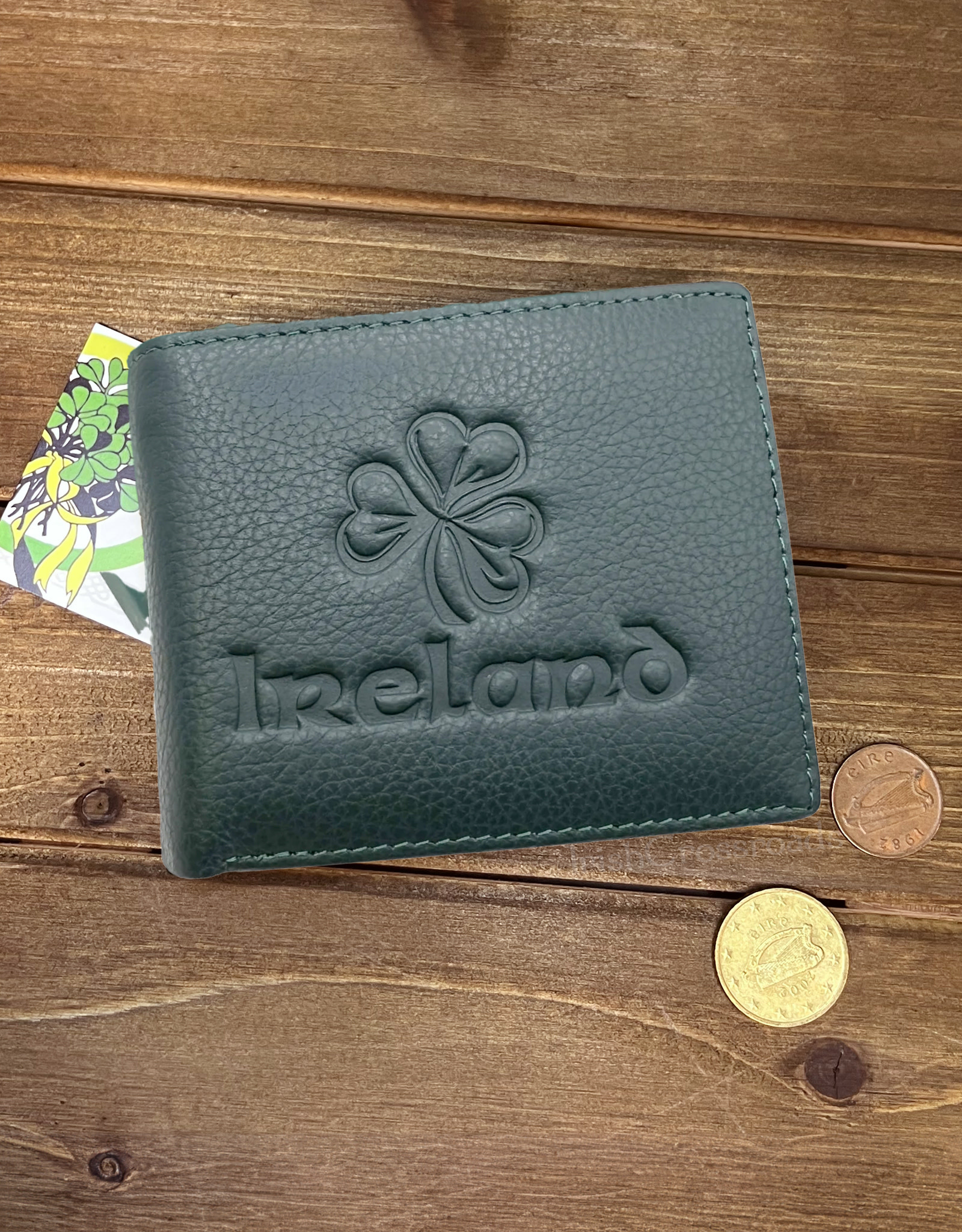 ACCESSORIES LEATHER WALLET - Green with Shamrock Ireland