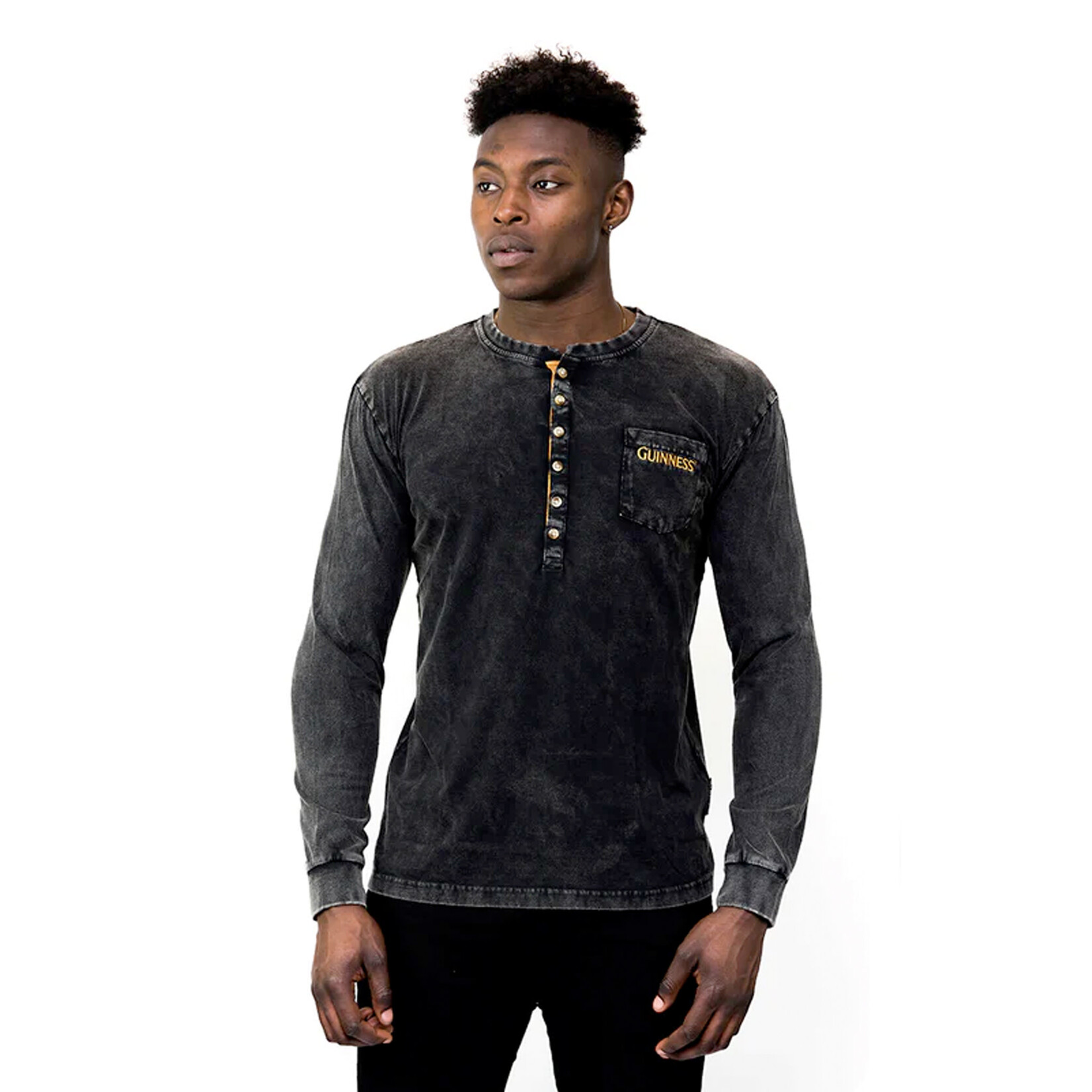 SHIRTS GUINNESS CLASSIC WASHED BLK HENLEY
