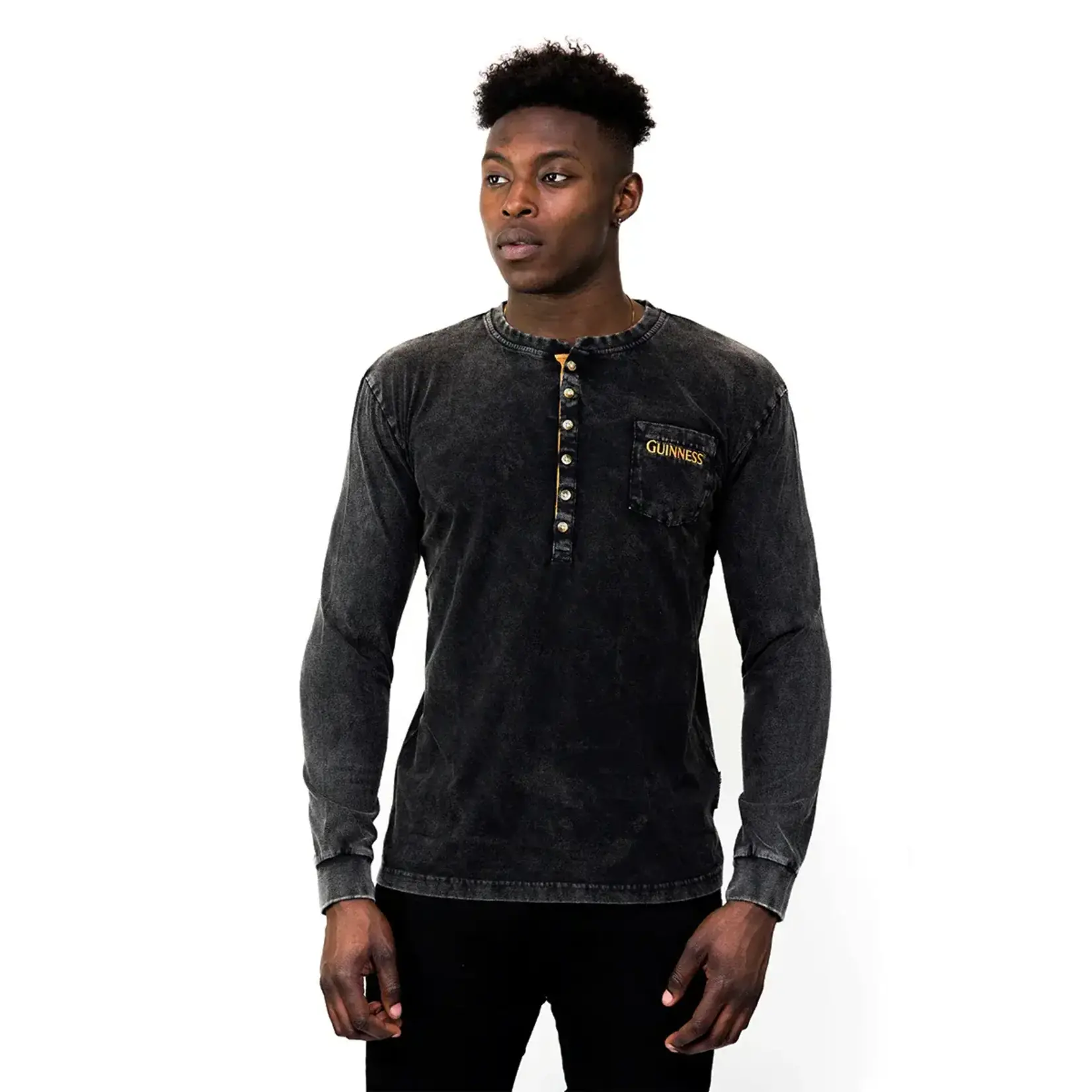 SHIRTS GUINNESS CLASSIC WASHED BLK HENLEY