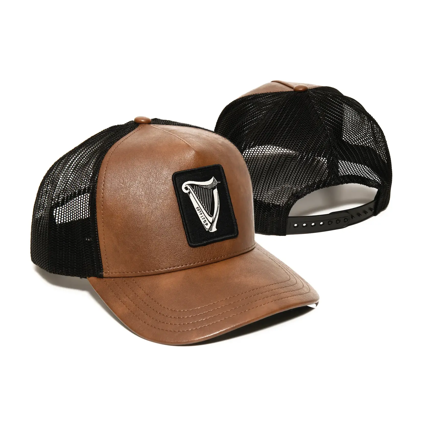 CAPS & HATS GUINNESS BRN LEATHER TRUCKER CAP