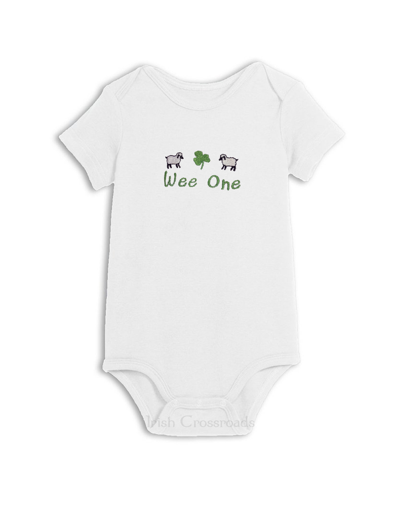 BABY CLOTHES CLEARANCE: "WEE ONE" ONESIE with RUFFLES :FINAL SALE