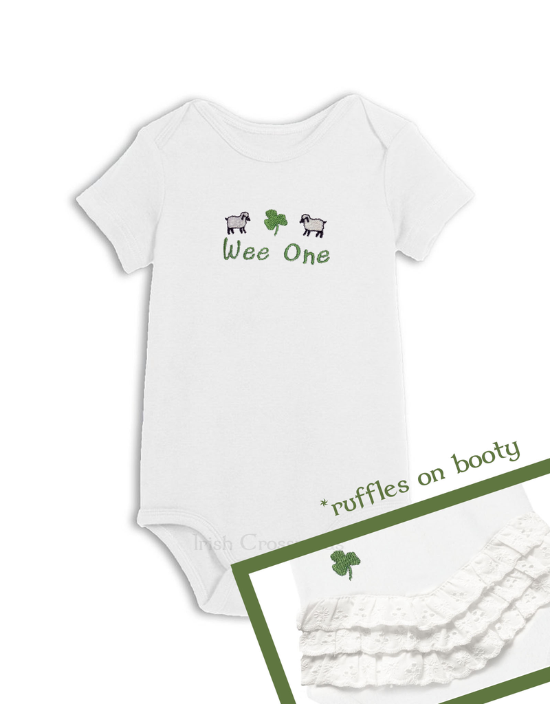 BABY CLOTHES CLEARANCE: "WEE ONE" ONESIE with RUFFLES :FINAL SALE