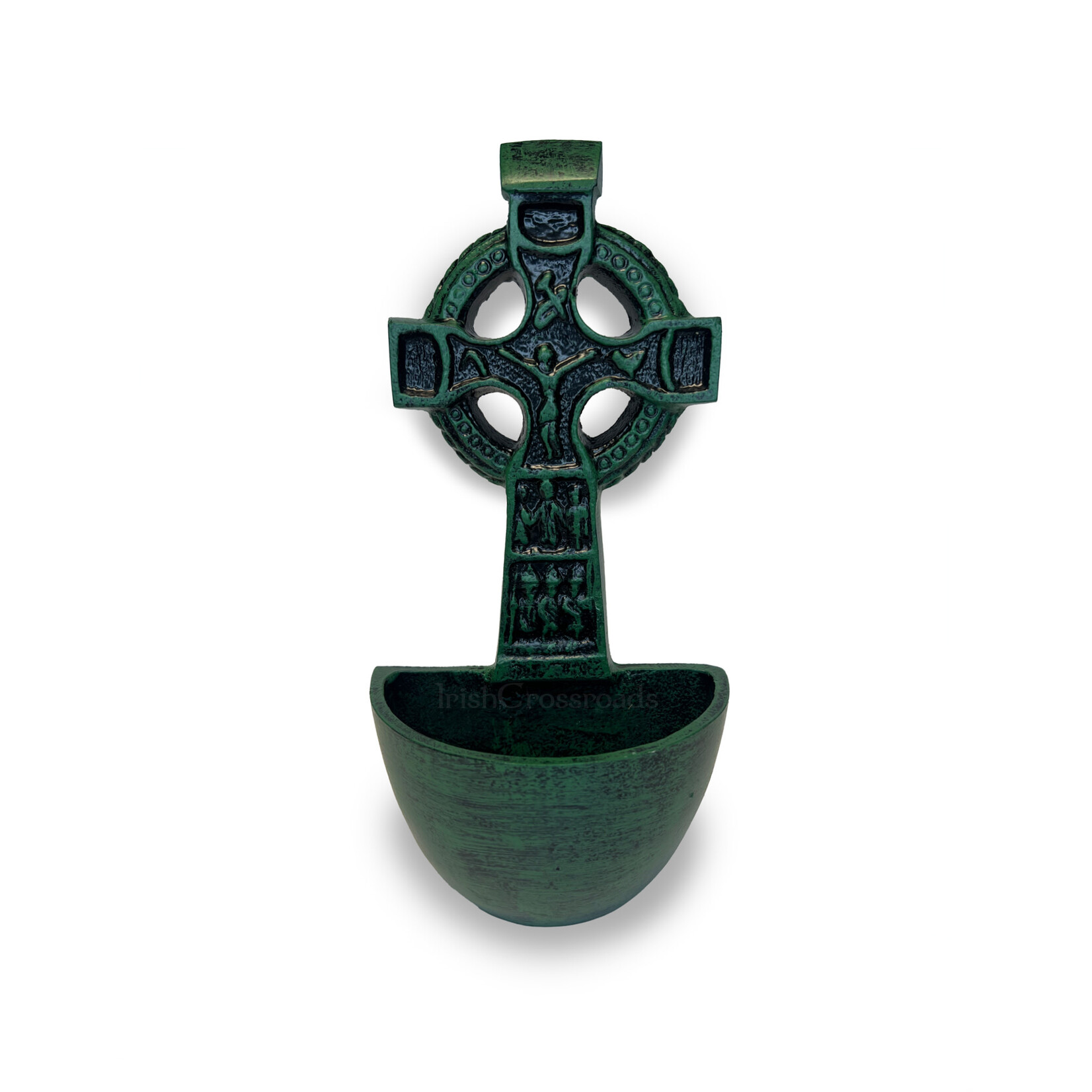 RELIGIOUS CELTIC CROSS CRUCIFIX HOLY WATER FONT - GREEN/BLACK