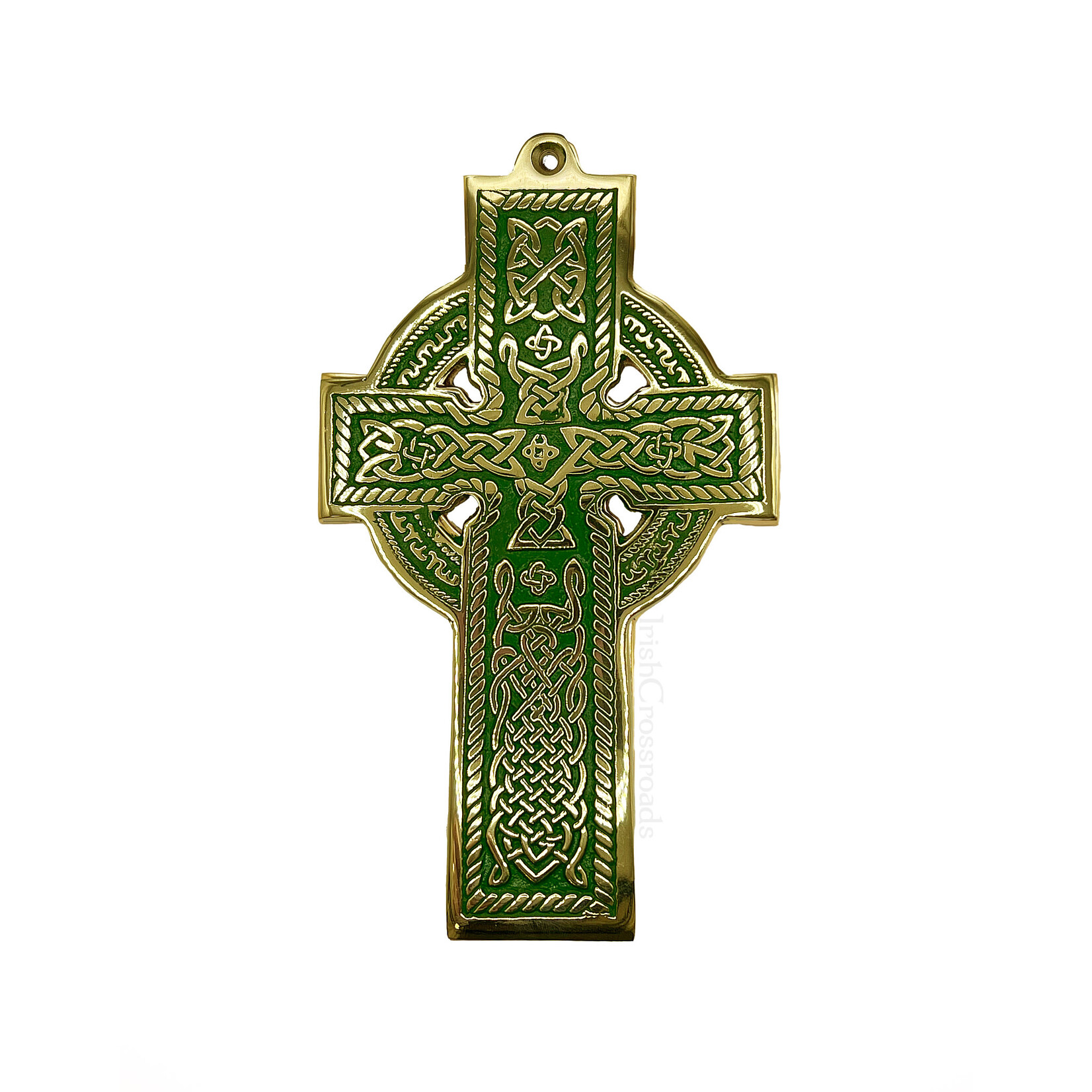 CELTIC CROSSES BRASS MEDIUM CATHEDRAL WALL CROSS - Green