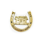 DECOR "BLESS THIS HOME" BRASS HORSESHOE w COTTAGE