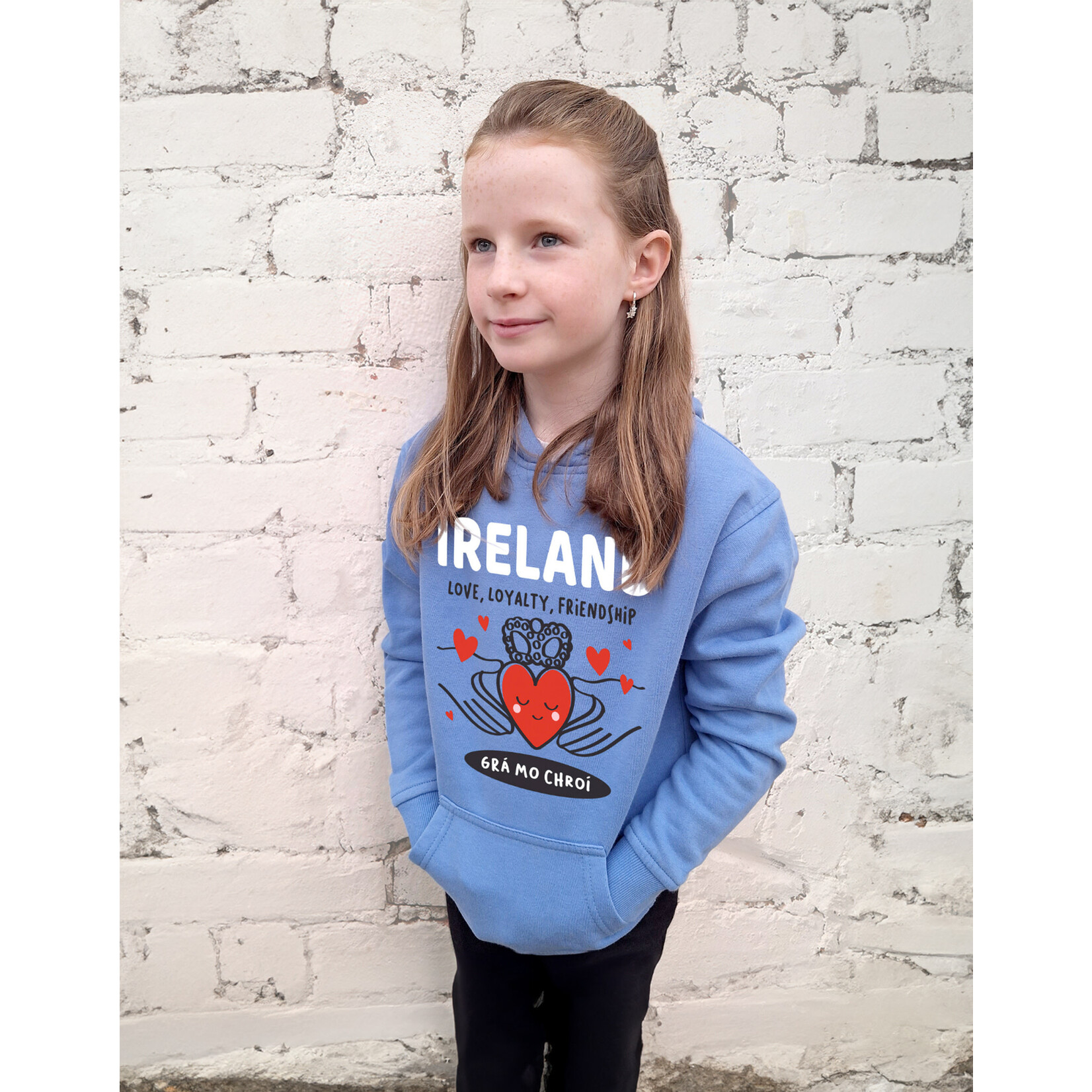 KIDS CLOTHES CORNFLOWER BLUE CLADDAGH KIDS HOODIE