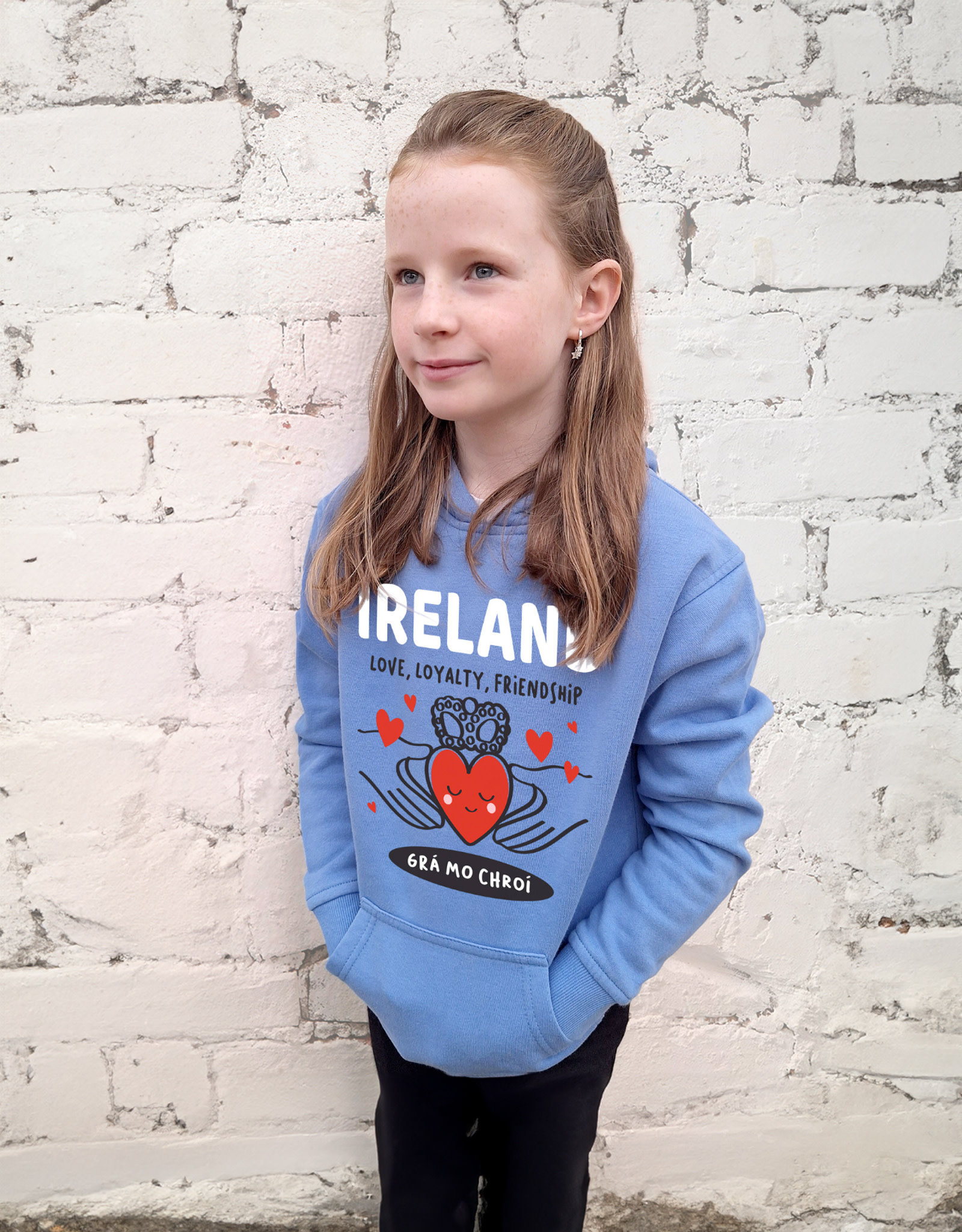 KIDS CLOTHES CORNFLOWER BLUE CLADDAGH KIDS HOODIE