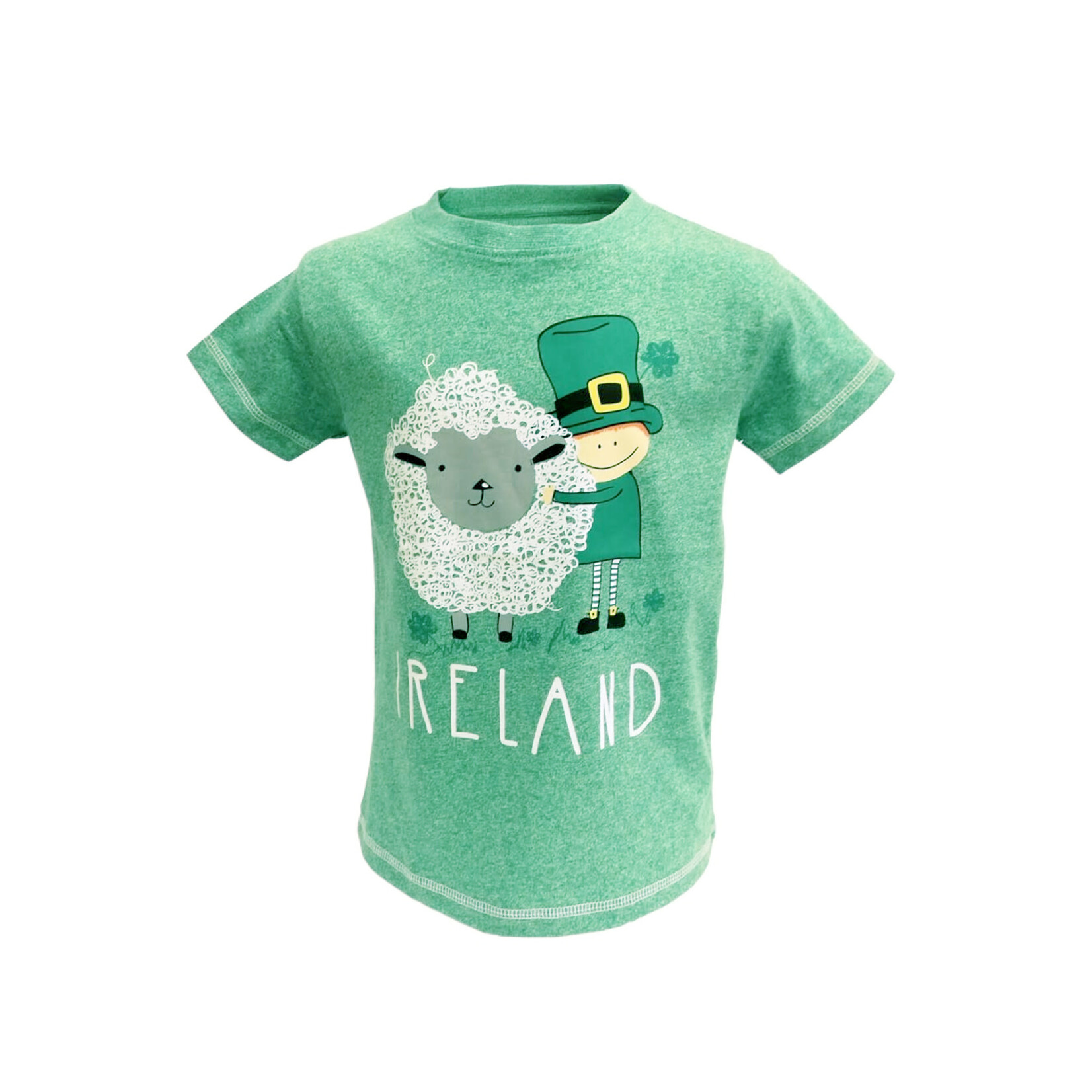 KIDS CLOTHES GRN MARL KIDS T-SHIRT w/ SHEEP & LEPRECHAUN