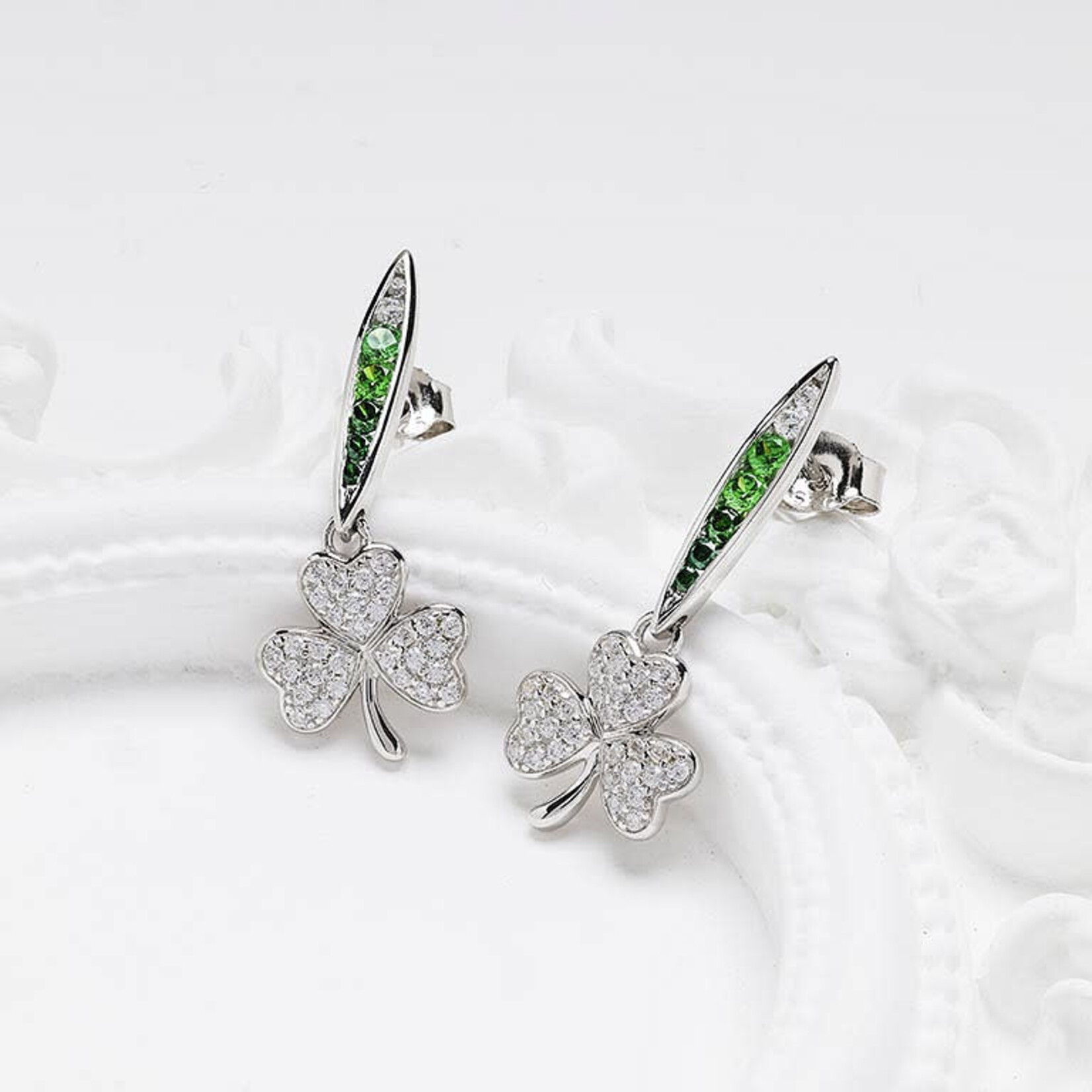 EARRINGS SHANORE STERLING GRN/WHT OMBRE CRYSTAL SHAMROCK EARRINGS