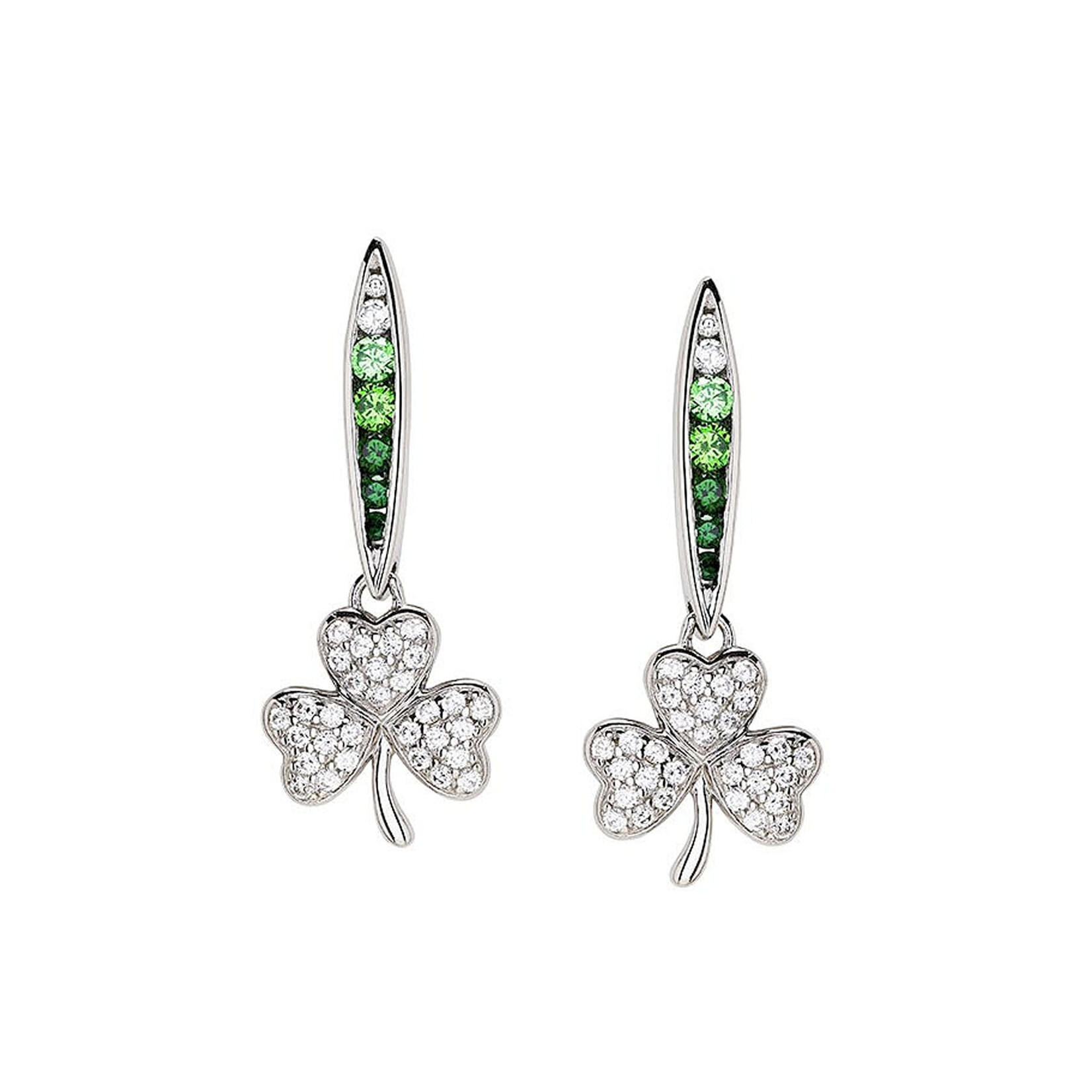 EARRINGS SHANORE STERLING GRN/WHT OMBRE CRYSTAL SHAMROCK EARRINGS