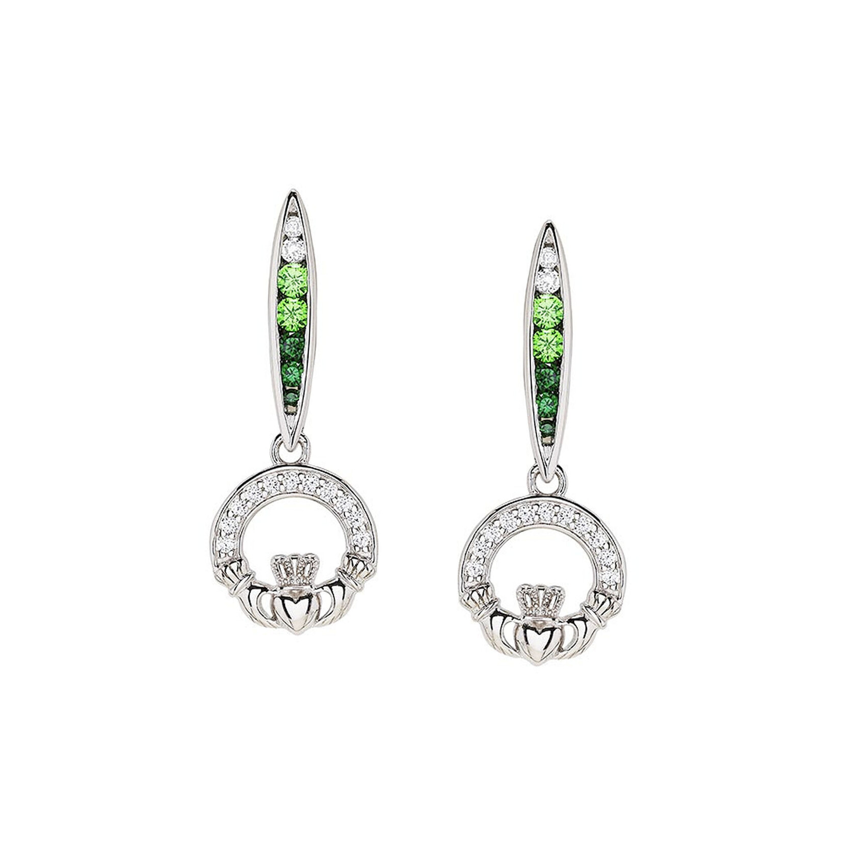 EARRINGS SHANORE STERLING GRN/WHT OMBRE CRYSTAL CLADDAGH EARRINGS