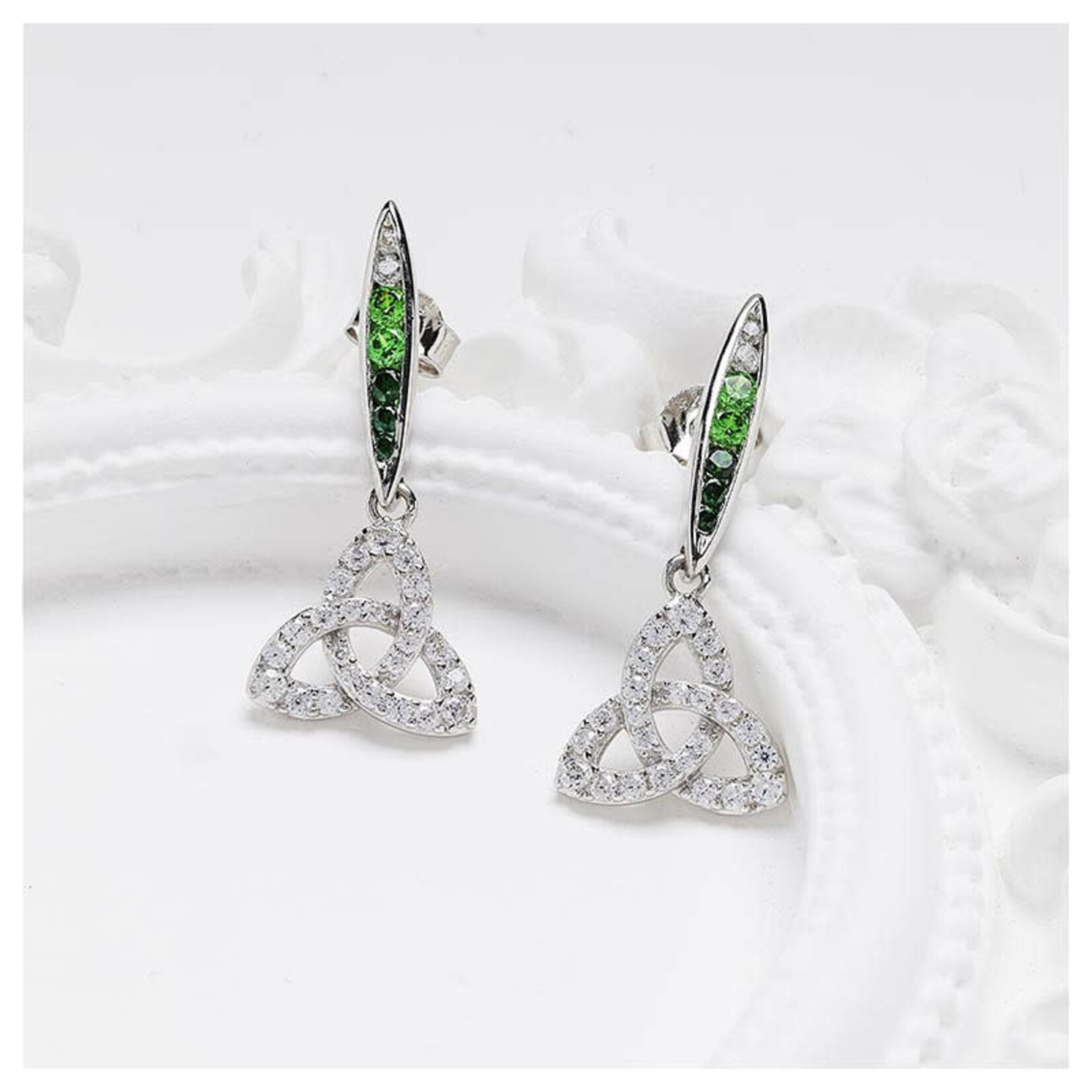 EARRINGS SHANORE STERLING GRN/WHT OMBRE CRYSTAL TRINITY EARRINGS