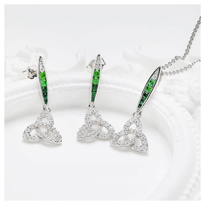 EARRINGS SHANORE STERLING GRN/WHT OMBRE CRYSTAL TRINITY EARRINGS