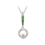 PENDANTS & NECKLACES SHANORE STERLING GRN/WHT OMBRE CRYSTAL CLADDAGH PENDANT