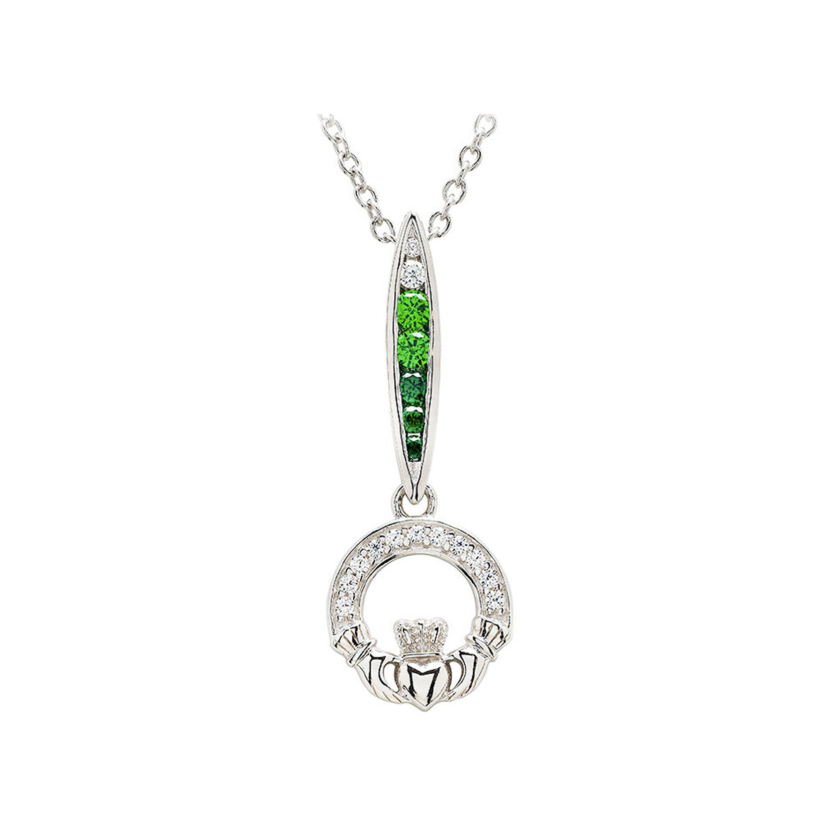 PENDANTS & NECKLACES SHANORE STERLING GRN/WHT OMBRE CRYSTAL CLADDAGH PENDANT