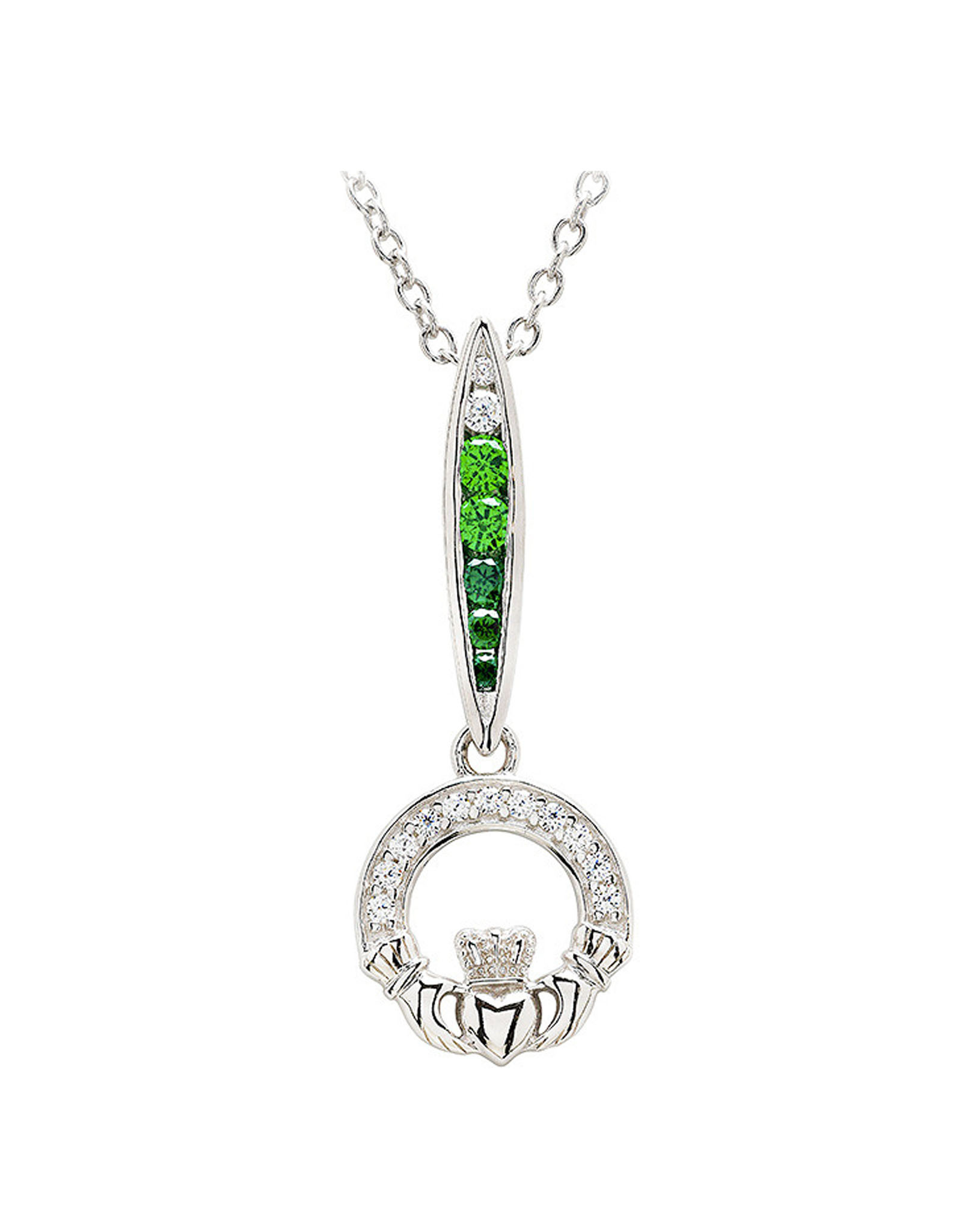 PENDANTS & NECKLACES SHANORE STERLING GRN/WHT OMBRE CRYSTAL CLADDAGH PENDANT