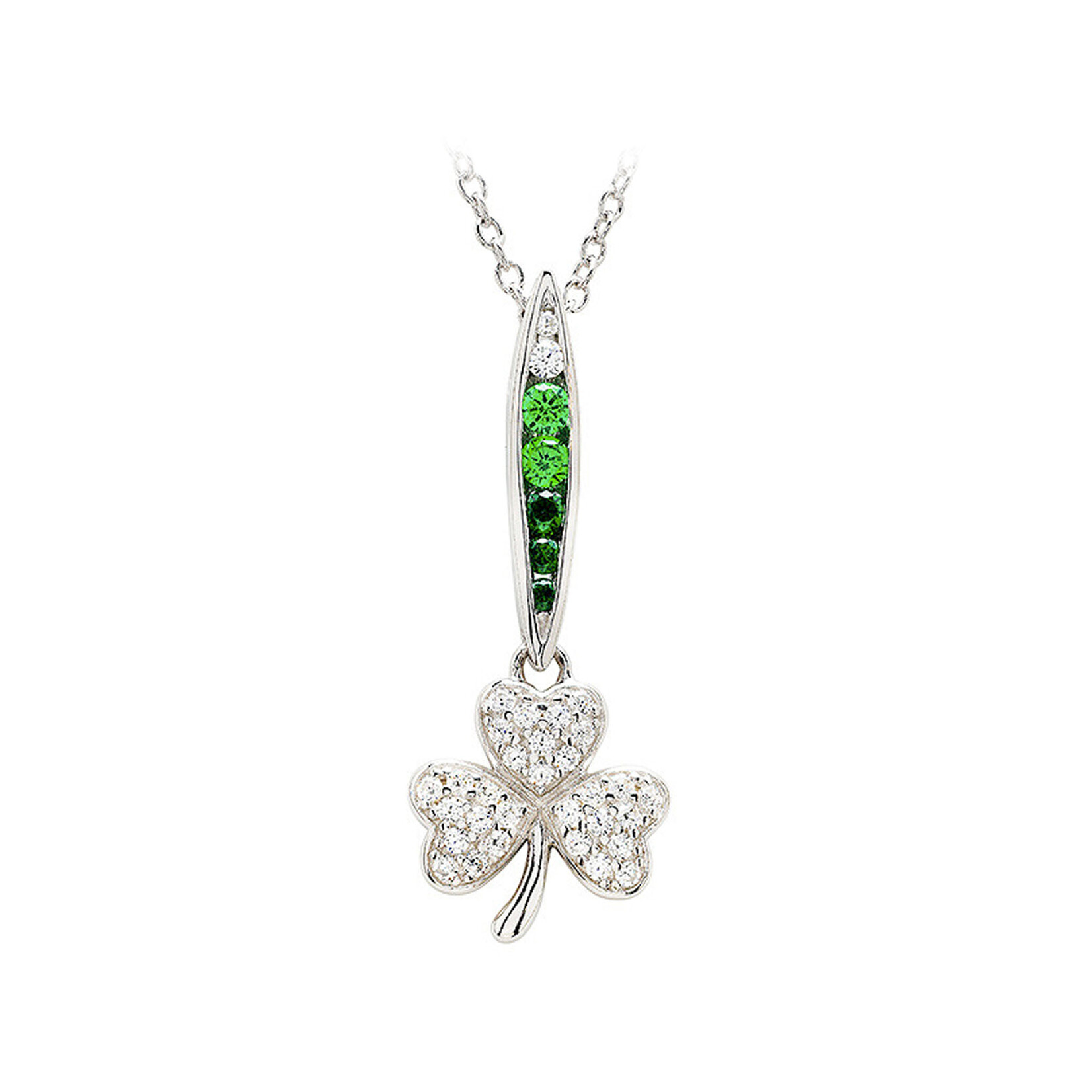 PENDANTS & NECKLACES SHANORE STERLING GRN/WHT OMBRE CRYSTAL SHAMROCK PENDANT