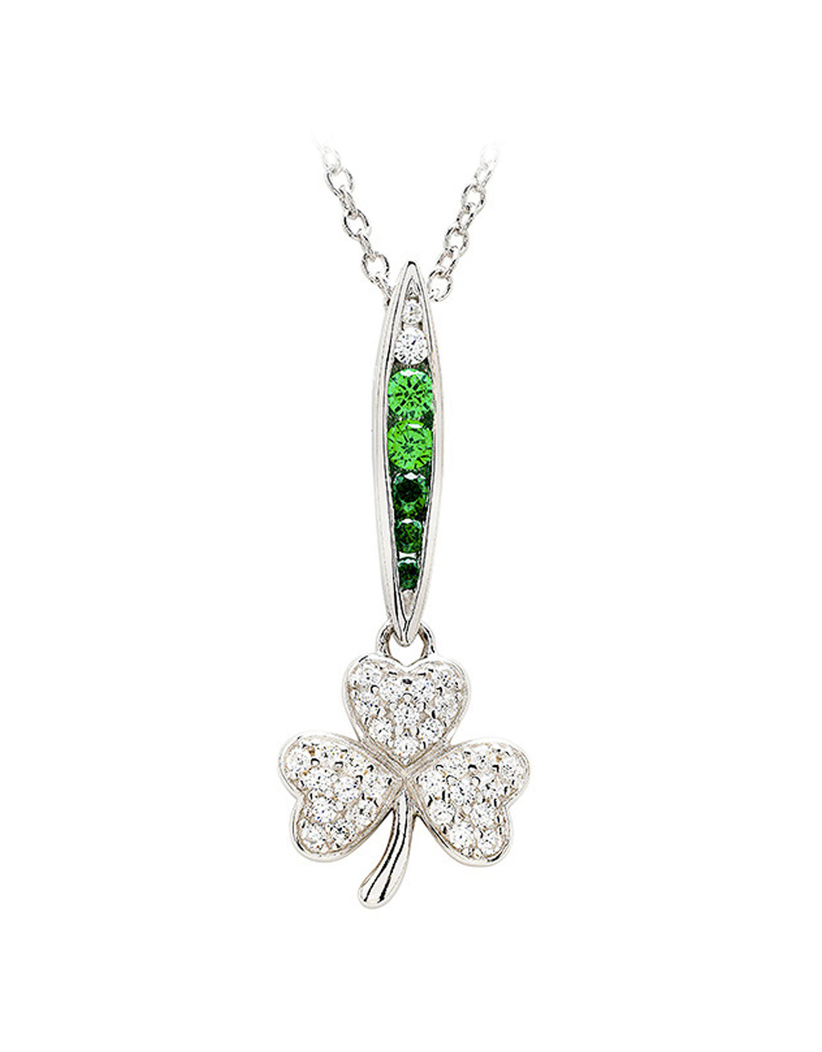 PENDANTS & NECKLACES SHANORE STERLING GRN/WHT OMBRE CRYSTAL SHAMROCK PENDANT