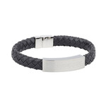 MENS JEWELRY SOLVAR CELTIC MAN STAINLESS STEEL & BLK LEATHER BRACELET