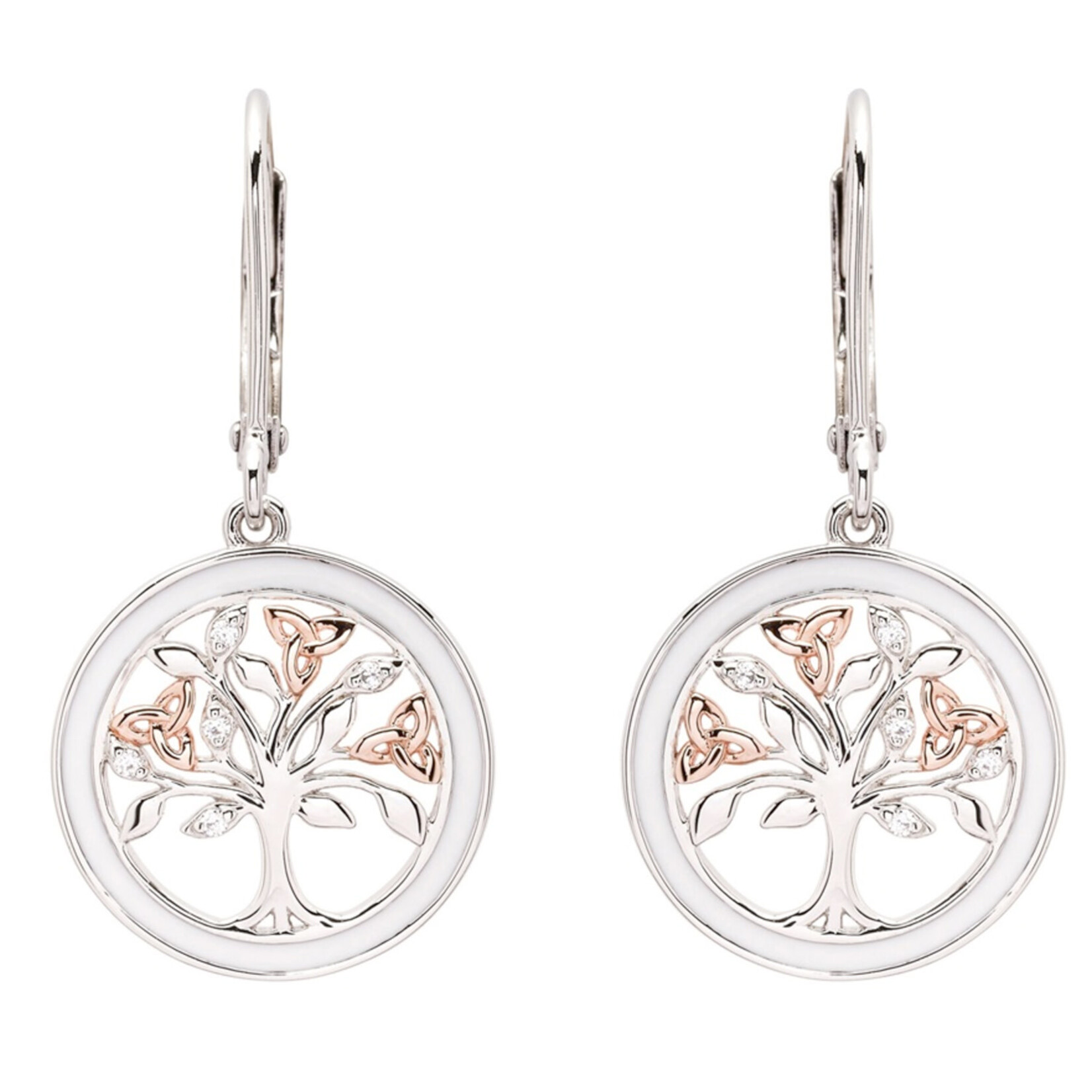 EARRINGS CLEARANCE: SHANORE STERLING TREE of LIFE DROP EARRINGS w WHT ENAMEL :FINAL SALE