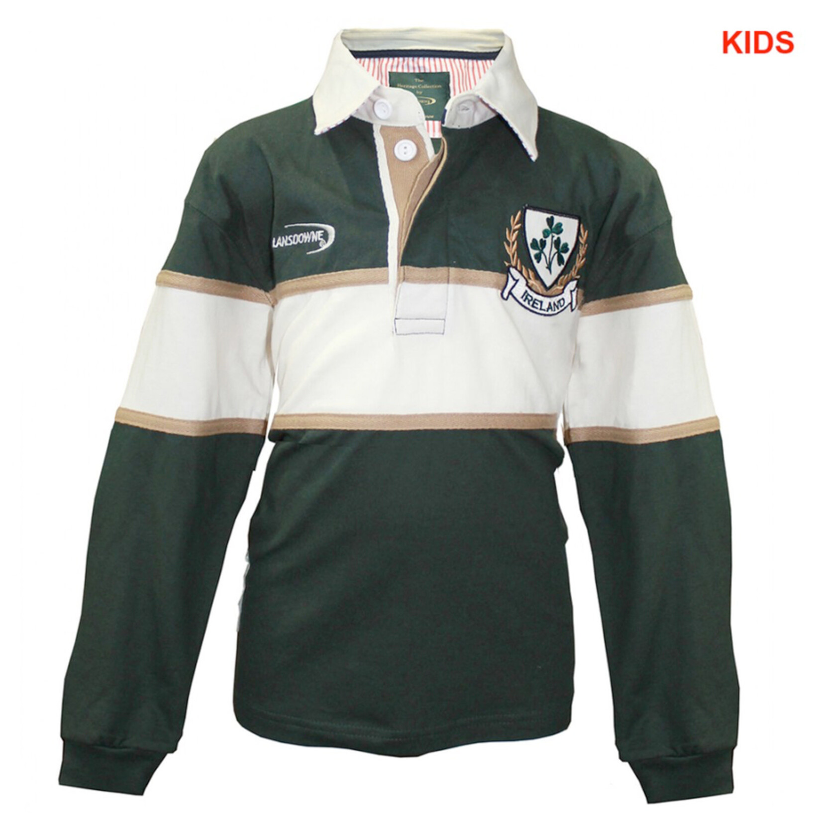 KIDS CLOTHES CLEARANCE: LANSDOWNE KIDS LONG SLEEVE RUGBY - Bottle Grn/Natural :FINAL SALE