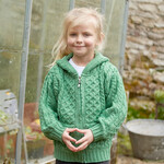 KIDS CLOTHES CHILDREN’S IRISH KNIT HOODIE SWEATER w ZIPPER - Marl Green