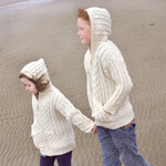 KIDS CLOTHES CHILDREN’S IRISH KNIT HOODIE SWEATER w ZIPPER - Natural