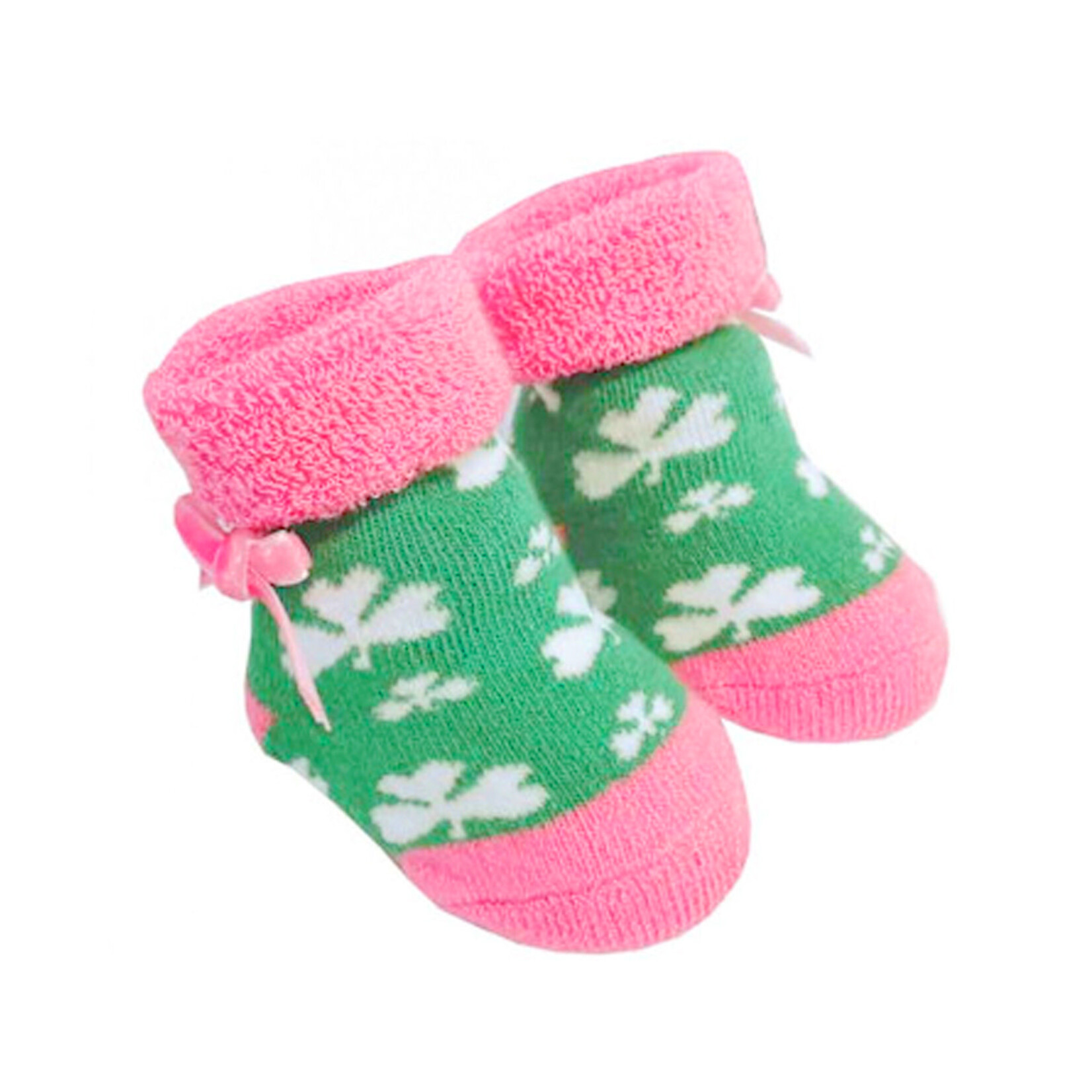 BABY ACCESSORIES GRN/PNK SHAMROCK NEWBORN BOOTIES