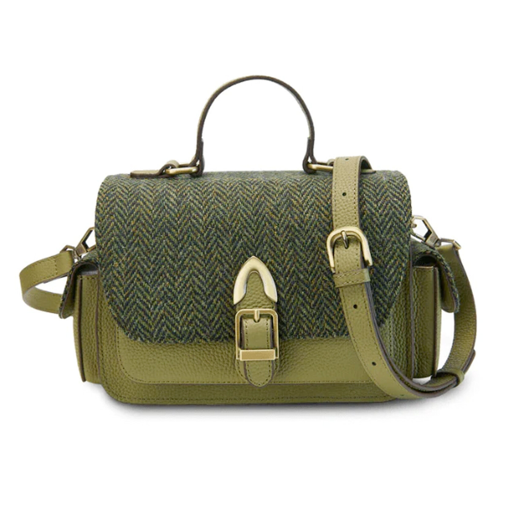 ACCESSORIES ISLANDER MELROSE CROSSBODY w HARRIS TWEED Drk Green Herringbone