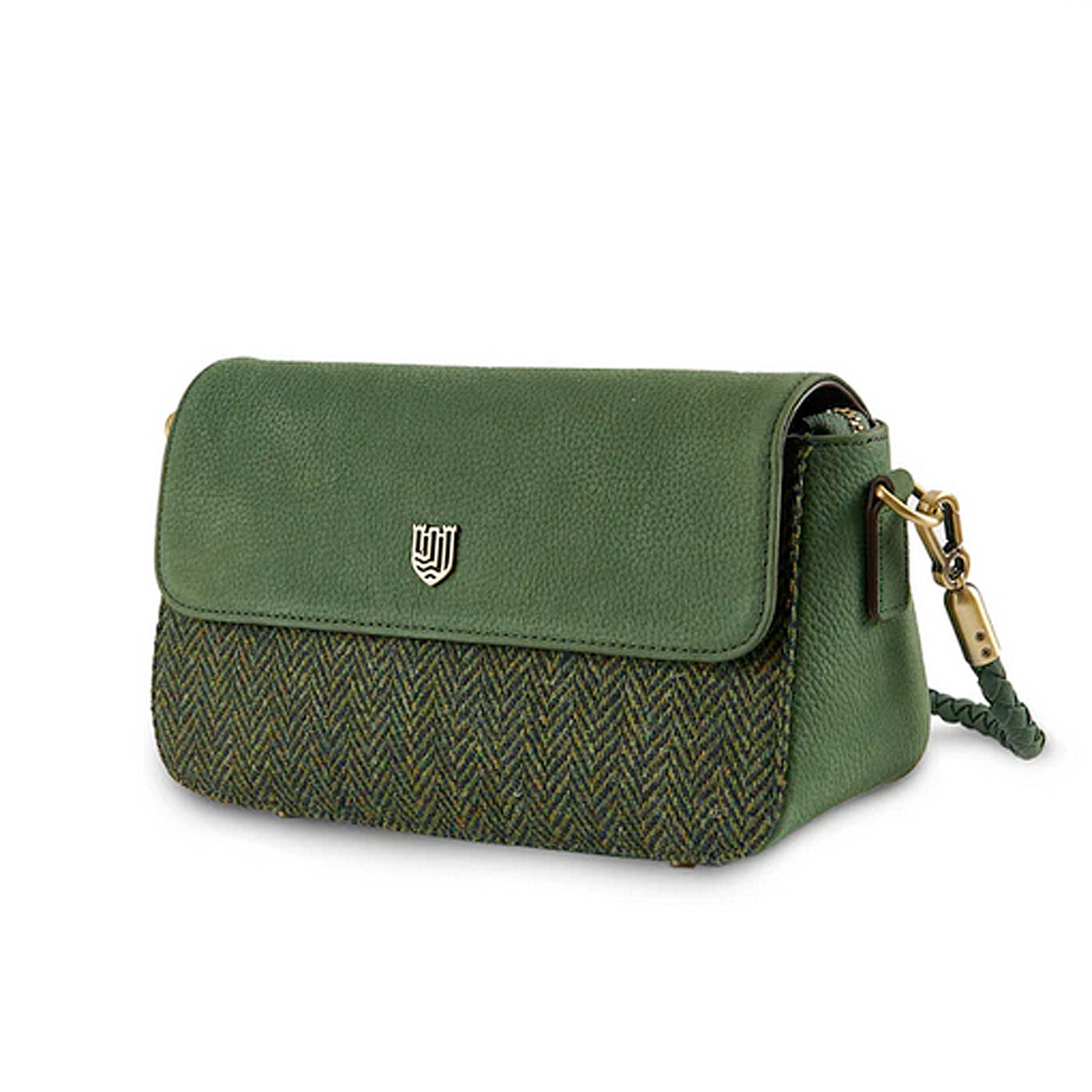 ACCESSORIES ISLANDER CAITHNESS CLUTCH w HARRIS TWEED Drk Green Herringbone