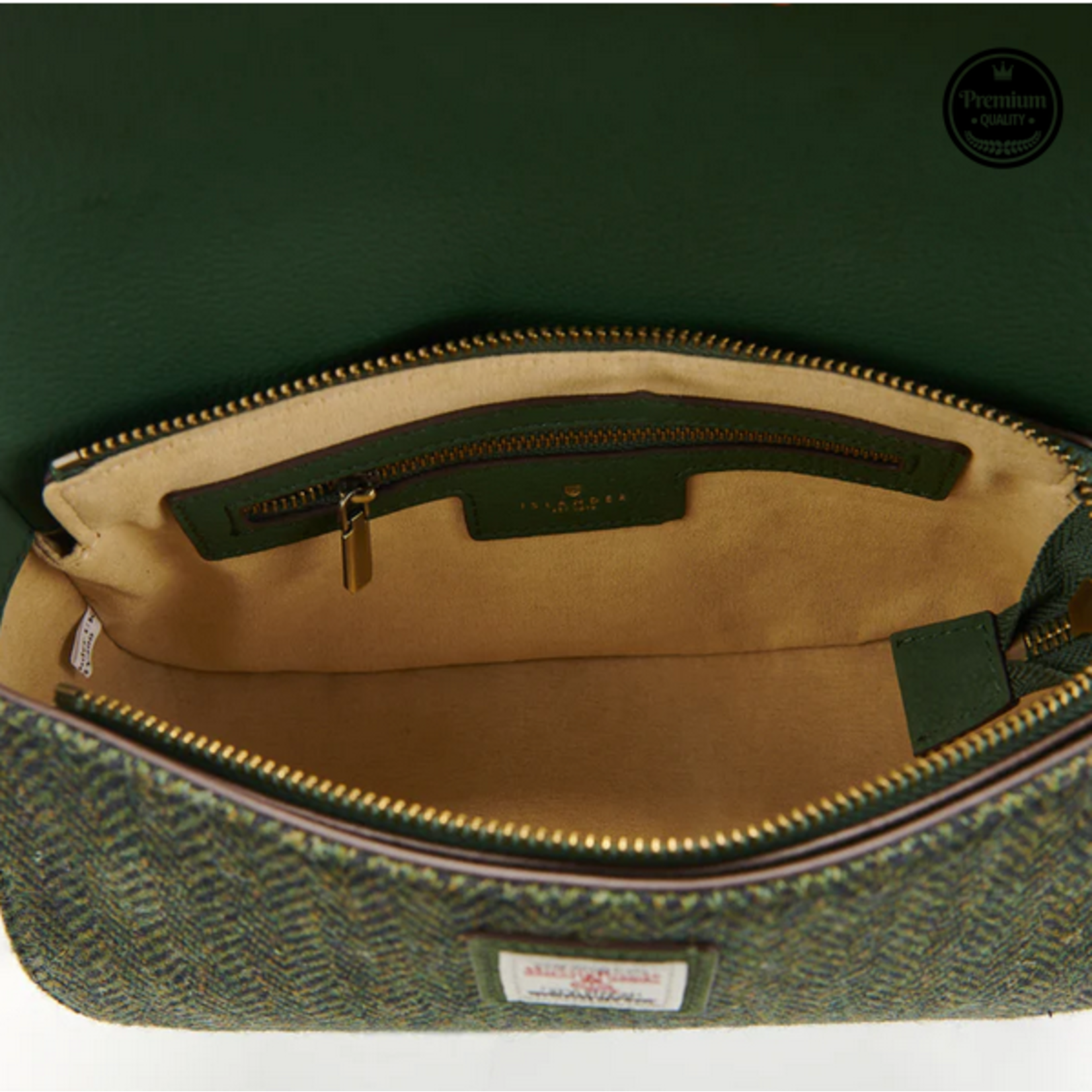 ACCESSORIES ISLANDER CAITHNESS CLUTCH w HARRIS TWEED Drk Green Herringbone