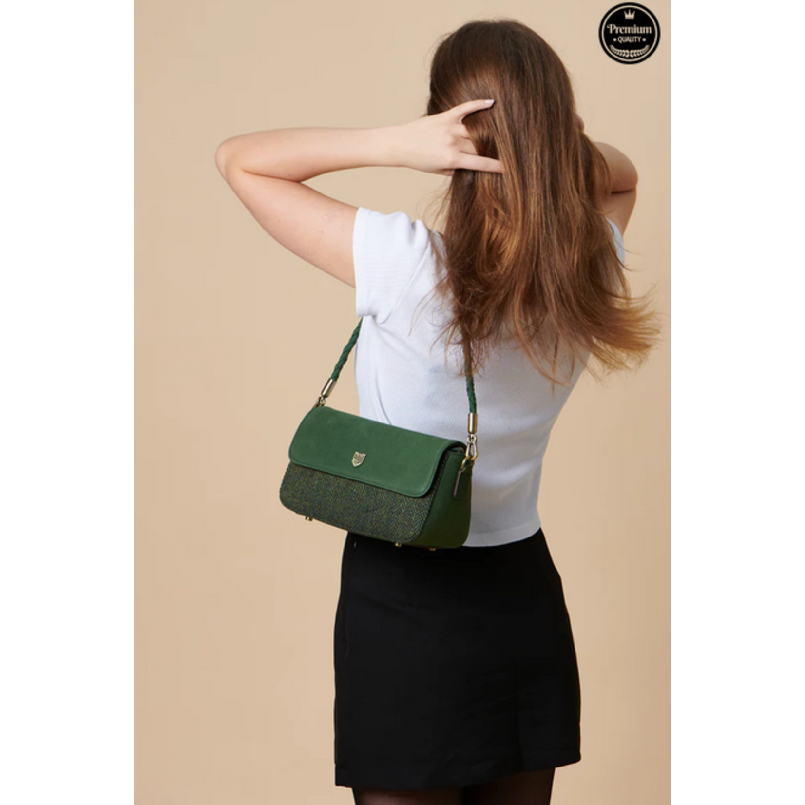 ACCESSORIES ISLANDER CAITHNESS CLUTCH w HARRIS TWEED Drk Green Herringbone