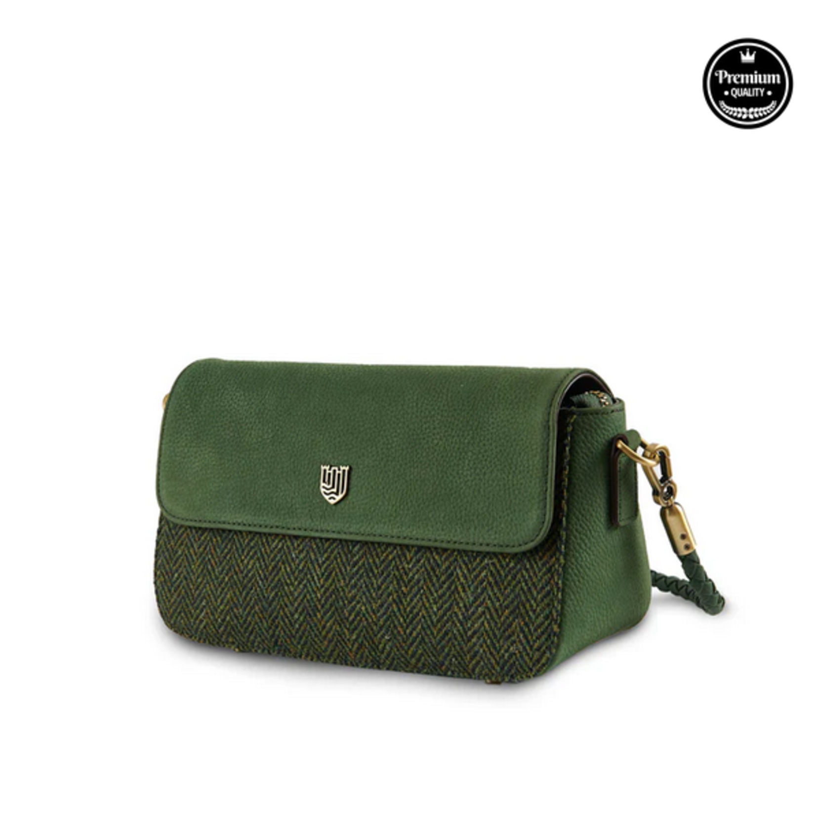 ACCESSORIES ISLANDER CAITHNESS CLUTCH w HARRIS TWEED Drk Green Herringbone