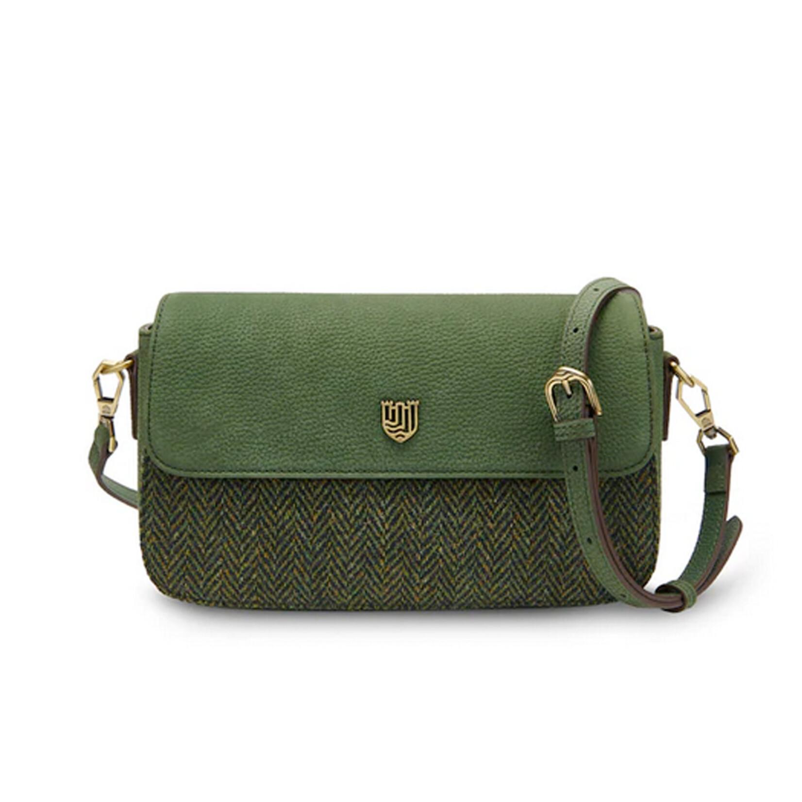 ACCESSORIES ISLANDER CAITHNESS CLUTCH w HARRIS TWEED Drk Green Herringbone