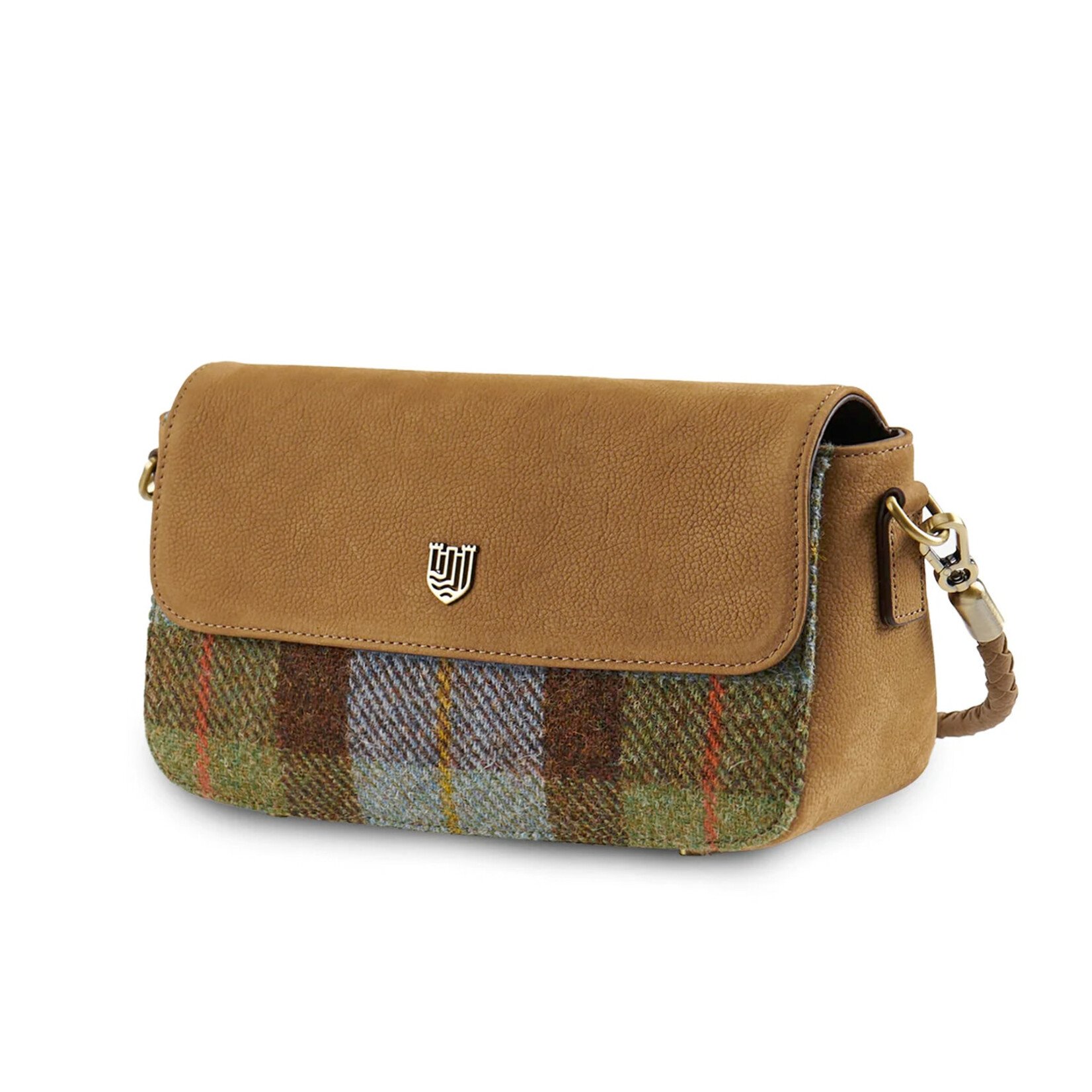 ACCESSORIES ISLANDER CAITHNESS CLUTCH w HARRIS TWEED Chestnut Blue Tartan
