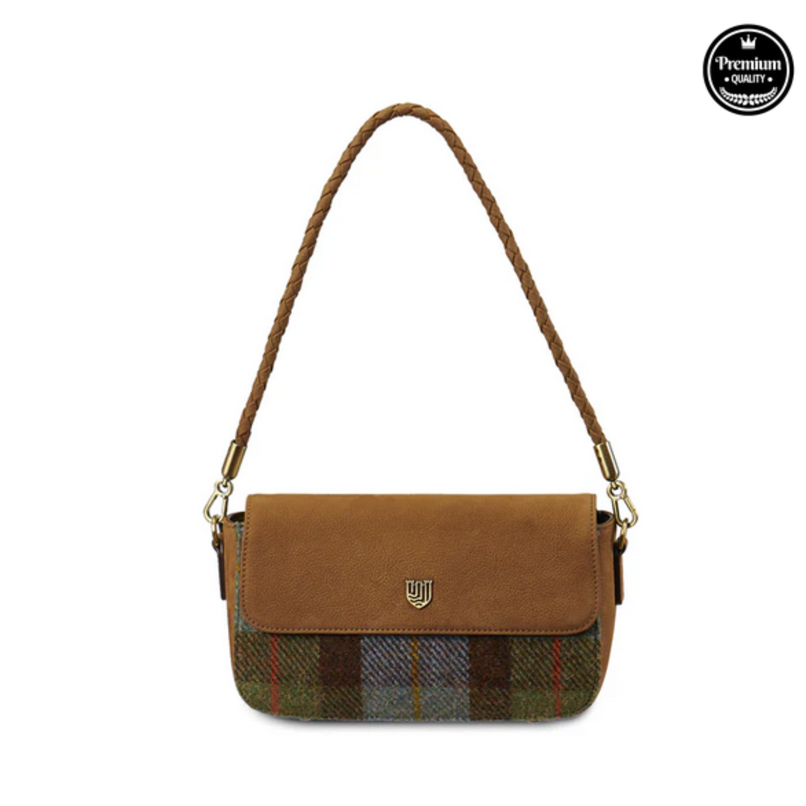 ACCESSORIES ISLANDER CAITHNESS CLUTCH w HARRIS TWEED Chestnut Blue Tartan