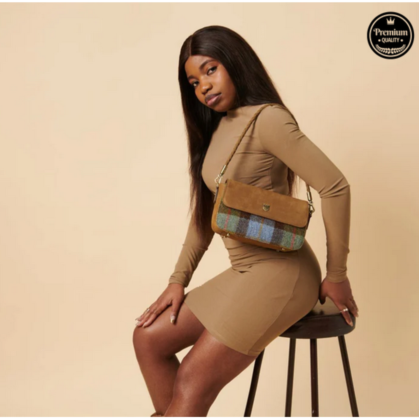 ACCESSORIES ISLANDER CAITHNESS CLUTCH w HARRIS TWEED Chestnut Blue Tartan