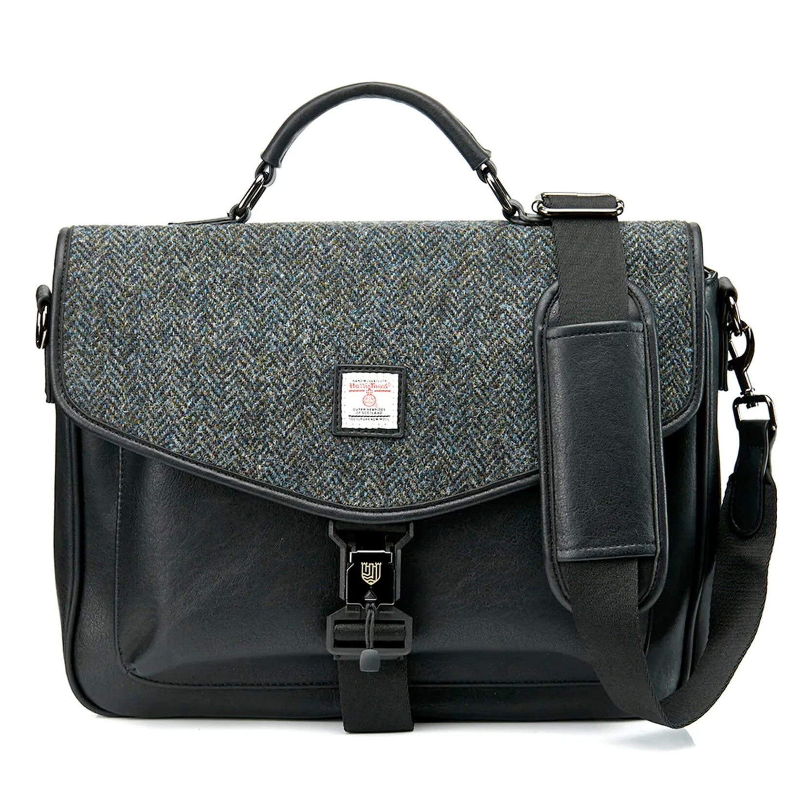 ACCESSORIES ISLANDER LAPTOP BAG w HARRIS TWEED Black Grey Herringbone