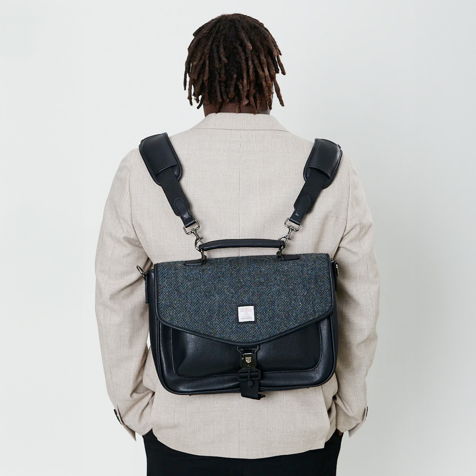 ACCESSORIES ISLANDER LAPTOP BAG w HARRIS TWEED Black Grey Herringbone